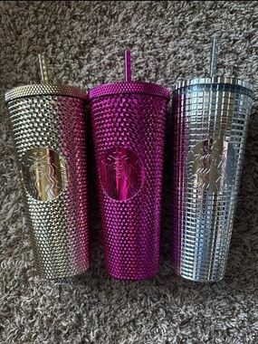 Starbucks Studded Tumbler Trio - Gold, Magenta, Silver
